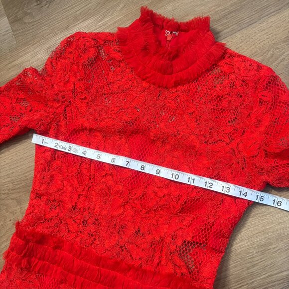 Alexis Anabella Lace Midi Dress in red size XS sheer panels long sleeve 0 2 - Picture 8 of 15